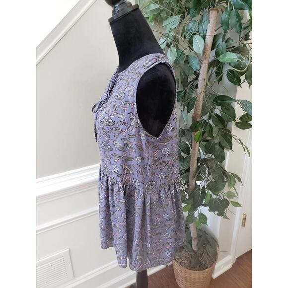 LOFT Top Blouse Womens Medium Multi Floral Ruffle Trim Sleeveless Round Neck - Picture 10 of 10